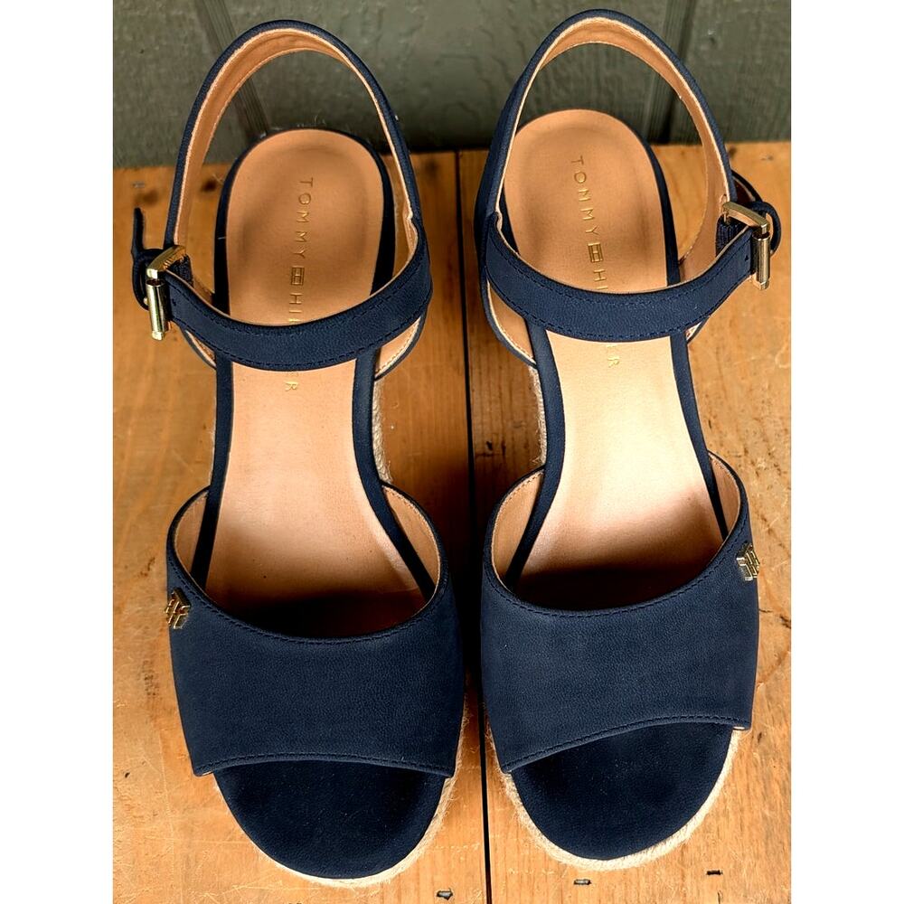 Tommy Hilfiger Gallie wedge espadrille sandals Navy Blue Size 6.5 LIKE NEW - Picture 3 of 8